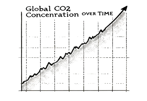 Sketch of a graph of global CO2 concentration rising over time
